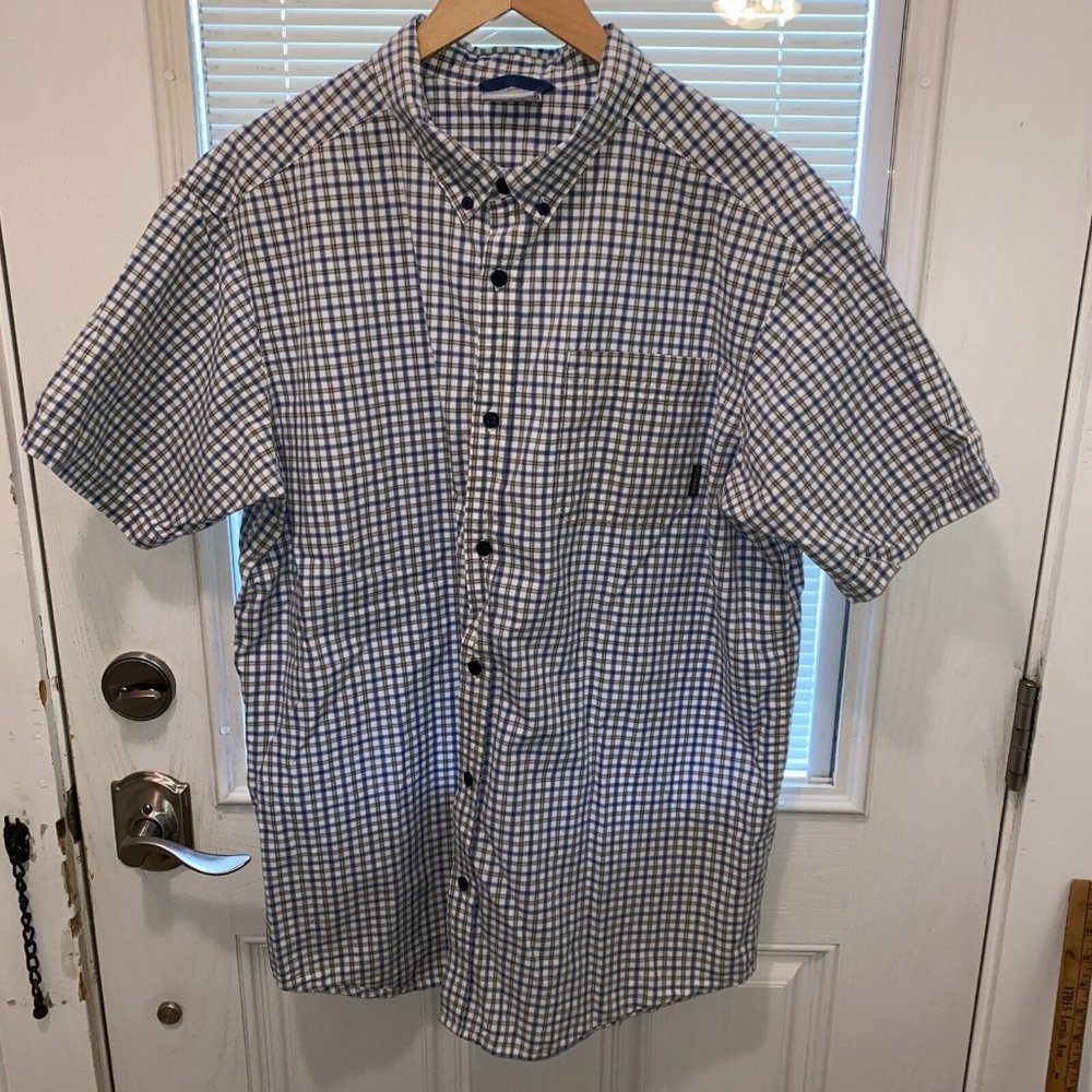 Columbia Shirt Mens XL Blue Plaid 100% Cotton Fishing Hiking Casual Button Front